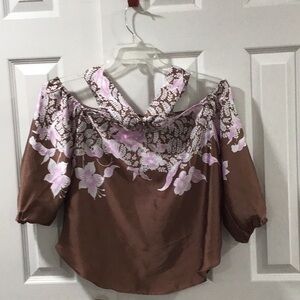 Cato Brown and Pink Off-the-Shoulder Floral Blouse